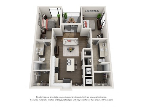 Floor plan for 2 beds, 2 baths, 920 sqft